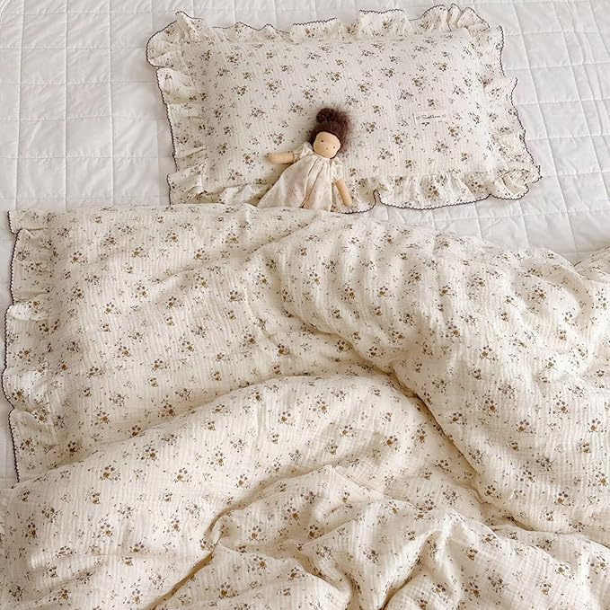 BuLuTu Floral Toddler Pillow Cases Cotton Muslin Cotton Pillowcases for Girls Nursery Pillow, Kids Pillow Cover for Crib/Toddler Bed, Envelope Closure,1 Piece, Crapemyrtle Pattern, 14"x20"