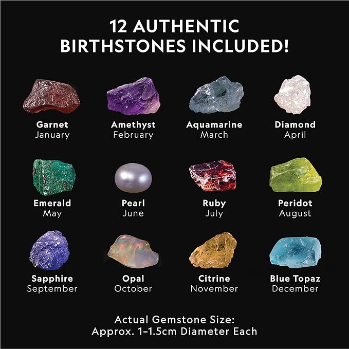 National Geographic Birthstone Dig Kit - Science Kit with 12 Genuine Birthstones, Includes a Real Diamond, Ruby, Sapphire, Pearl, & More, Gemstones and Crystals, Rock Collection (Amazon Exclusive)