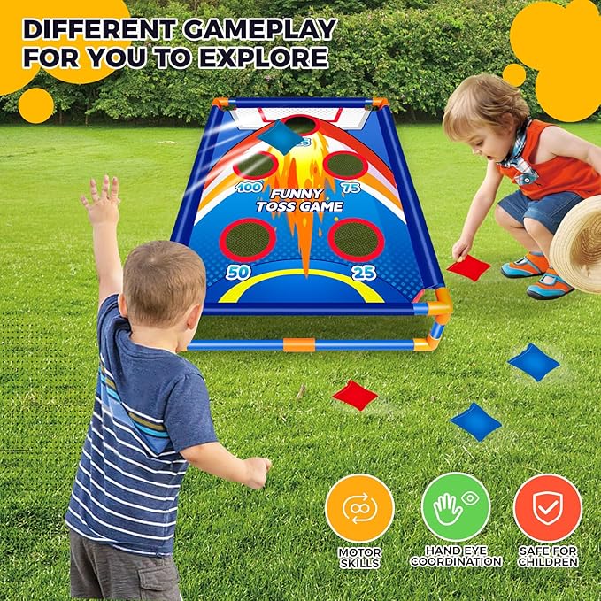 Bean Bag Toss Game for Kids Outdoor Activities, Cornhole Games for 3 4 5 6 7 8 Years Old Boys Girls, Fun Outside Toys for Family Party Games, Ideal Birthday for Ages 4-8 Toddlers