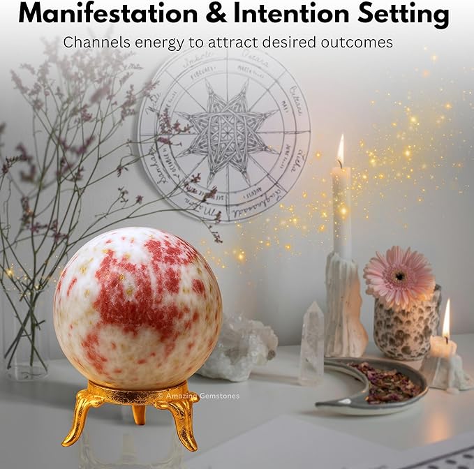 Amazing Gemstone Cinnabarite Crystal Ball with Stand - 2 Inches Crystal Sphere Meditation Balls for Witchcraft and Decorative Balls