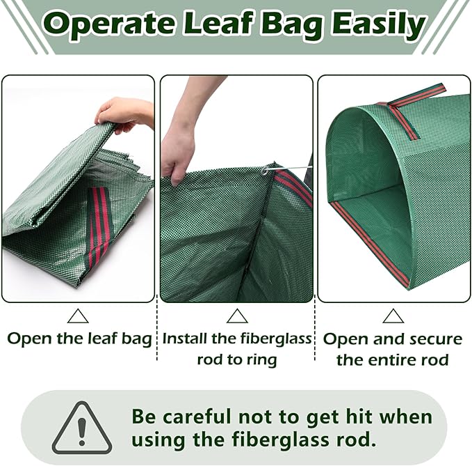 2 Pack 53 Gallons Leaf Bags, Reusable Yard Waste Bags Large Capacity Semi-Circular Dustpan-Type Lawn Bags for Collecting Leaves Sturdy & Waterproof Yard with A Pair of Gloves