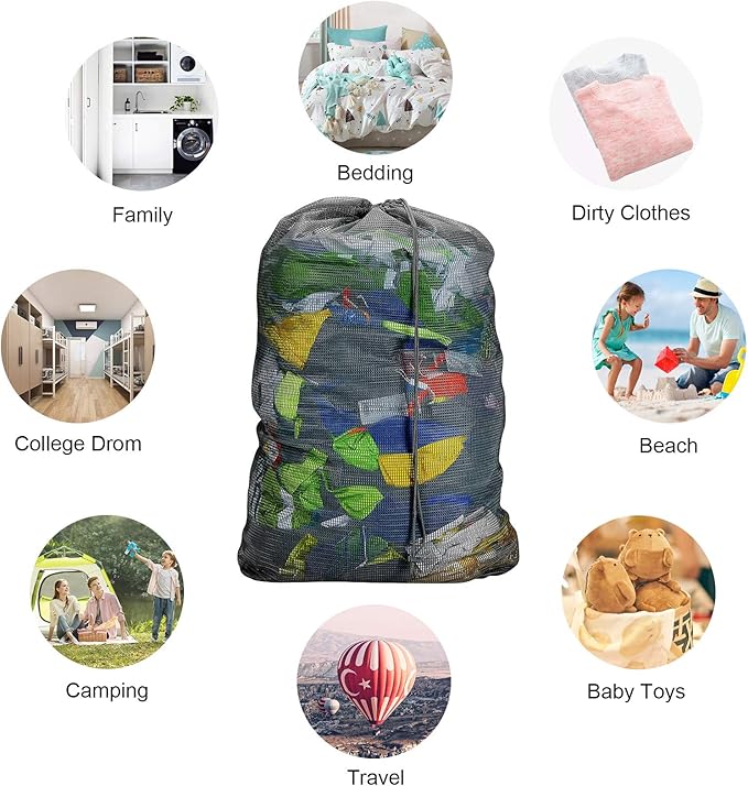 Dalykate Mesh Laundry Bags, 24" x 36", Heavy Duty with Reinforced Handles, Foldable & Portable, Drawstring Closure, 3-Pack Mixed Colors