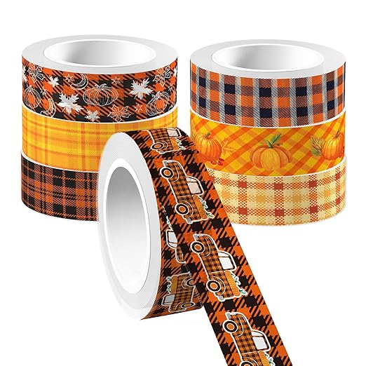 12 Pcs Thanksgiving Washi Tape Fall Maple Leaf Masking Tape Pumpkin Pattern Decorative Paper Sticker for Fall Party Holiday Scrapbook DIY Craft Gift Wrapping Handbook Sticker