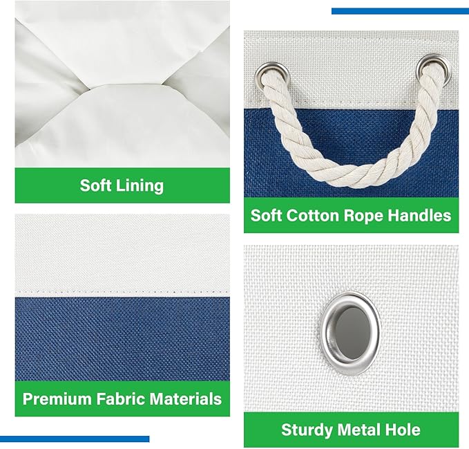 Bidtakay Small Storage Baskets for Shelves 3 Pack Fabric Storage Bins for Organizing Linen Collapsible Organizer for Closet-White&Blue