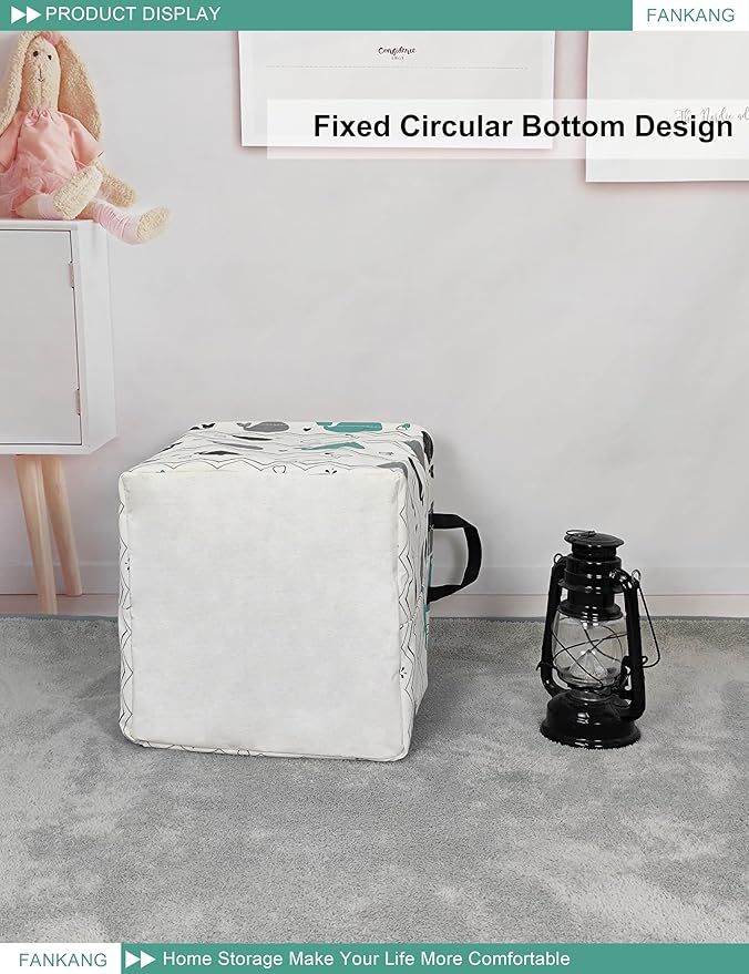 FANKANG Square Nursery Hamper Storage Bins Canvas Laundry Basket Foldable with Waterproof PE Coating Storage Baskets Gift Baskets for Children, Office, Bedroom, Clothes（Square-whales ）