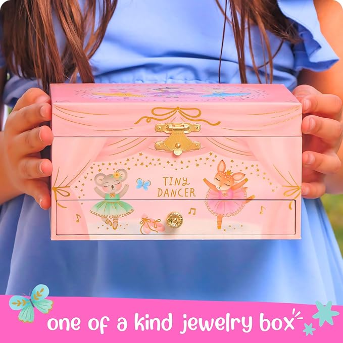 Musical Ballerina Kids Jewelry Box - Girls Jewelry Box with Mirror, Ballerina Gifts for Little Girls, Unicorn Toys for Girls Age 4-6