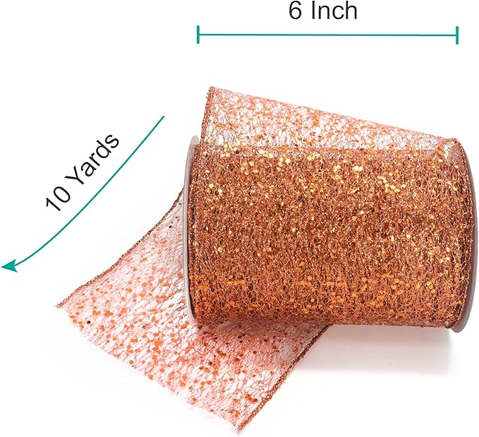 CT CRAFT LLC Sparkling Glitter Mesh Wired Ribbon 6" x 10 Yards Bronze Orange for Christmas Home Decor Bow Gift Wrapping DIY Crafts Wreath