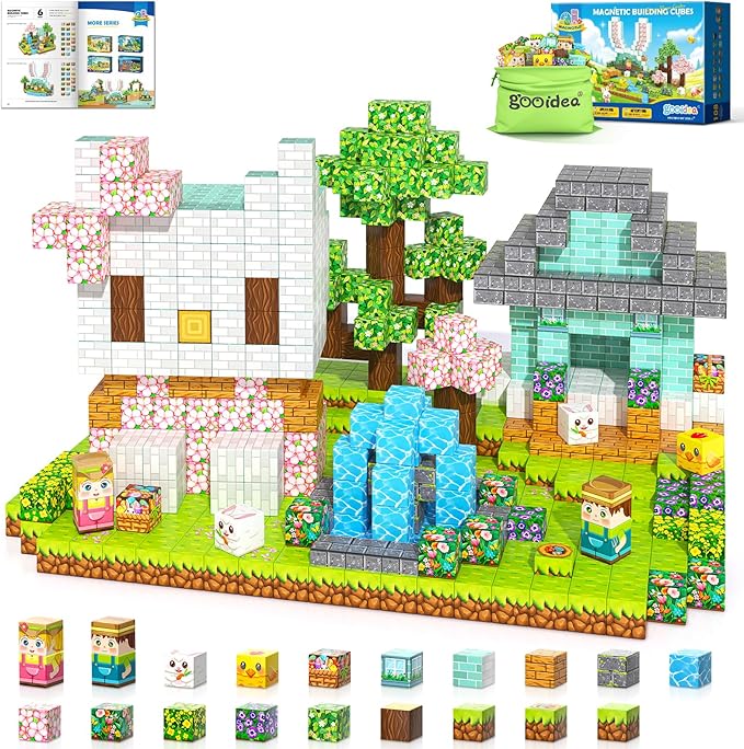 108PCS Magnetic Blocks Kids Magnet Toys, Large 1 inch Building Cubes with Puzzle Panel, Mine Magworld Easter Bunny Garden Building Crafts, Sensory Learning Toys Gift for 3+ Year Old Boys Girls