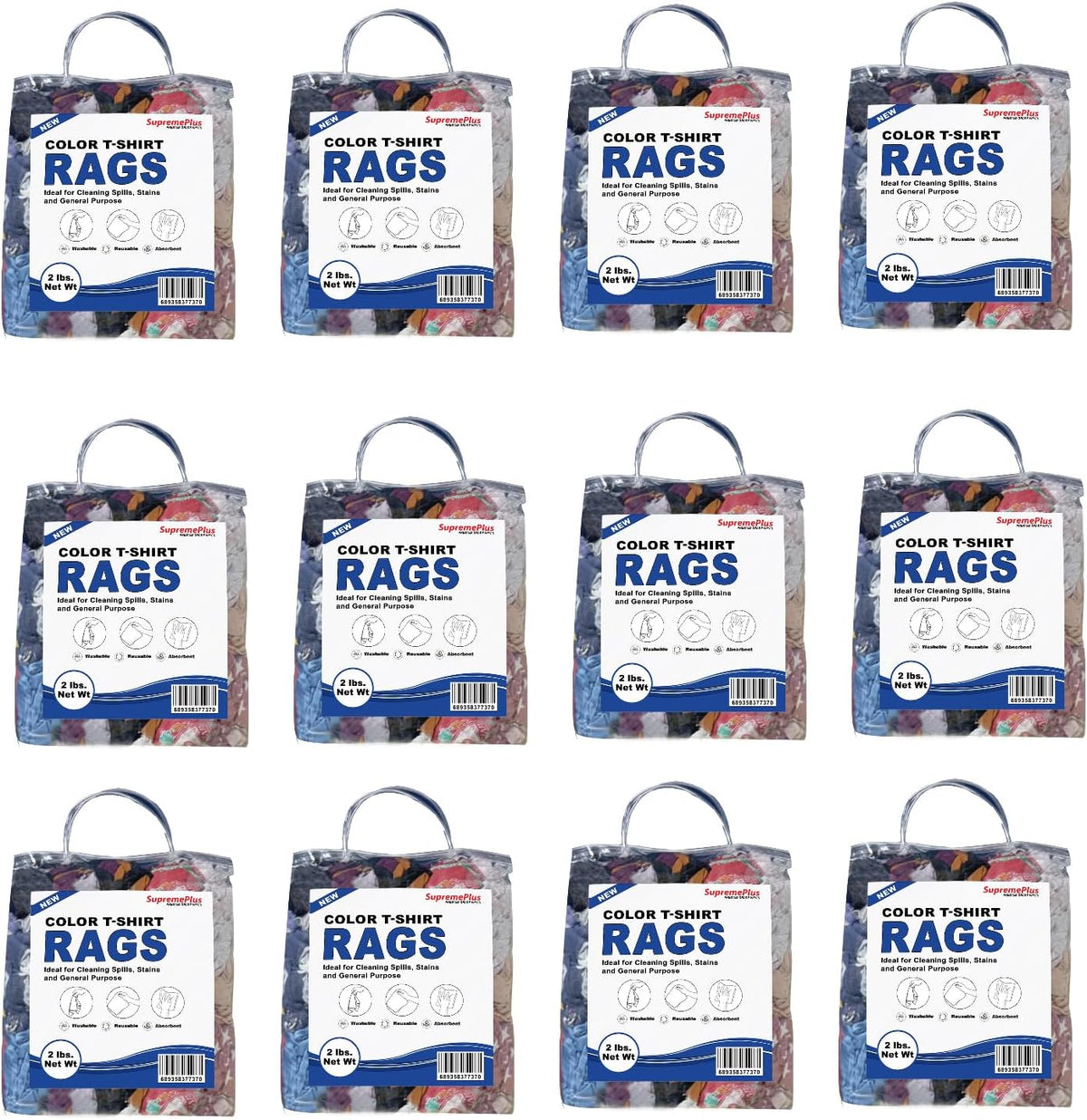 Premium Color Knit Cleaning Rags (2 lb. Bag - Pack of 12) – Shop Rags Bulk for Workshops, Mechanics, Painters, and Home Use, Multipurpose Cotton T-Shirt Rags