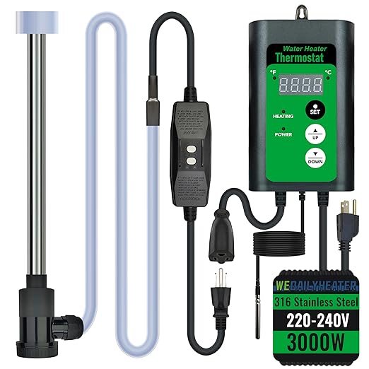 3000W 240V Fully Submersible Water Heater for Bathtub & Inflatable Pool – Portable Immersion Electric Heater with GFCI & Thermostat for Baptistry, Bucket, Above Ground Pool and Hot Tub
