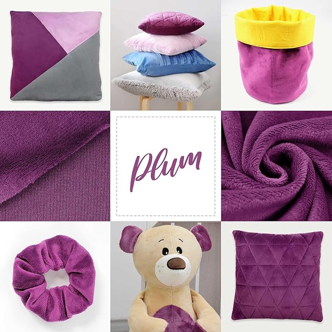 kullaloo Plush Fabric | Solid Plum Minky Fabric for Sewing (Pack of 2) | Super Soft Cuddle Material | 39.5x29.5 | Plushies, Baby Blankets, Pillows, Dog Beds, Cat Beds, Baby Accessories, Apparel