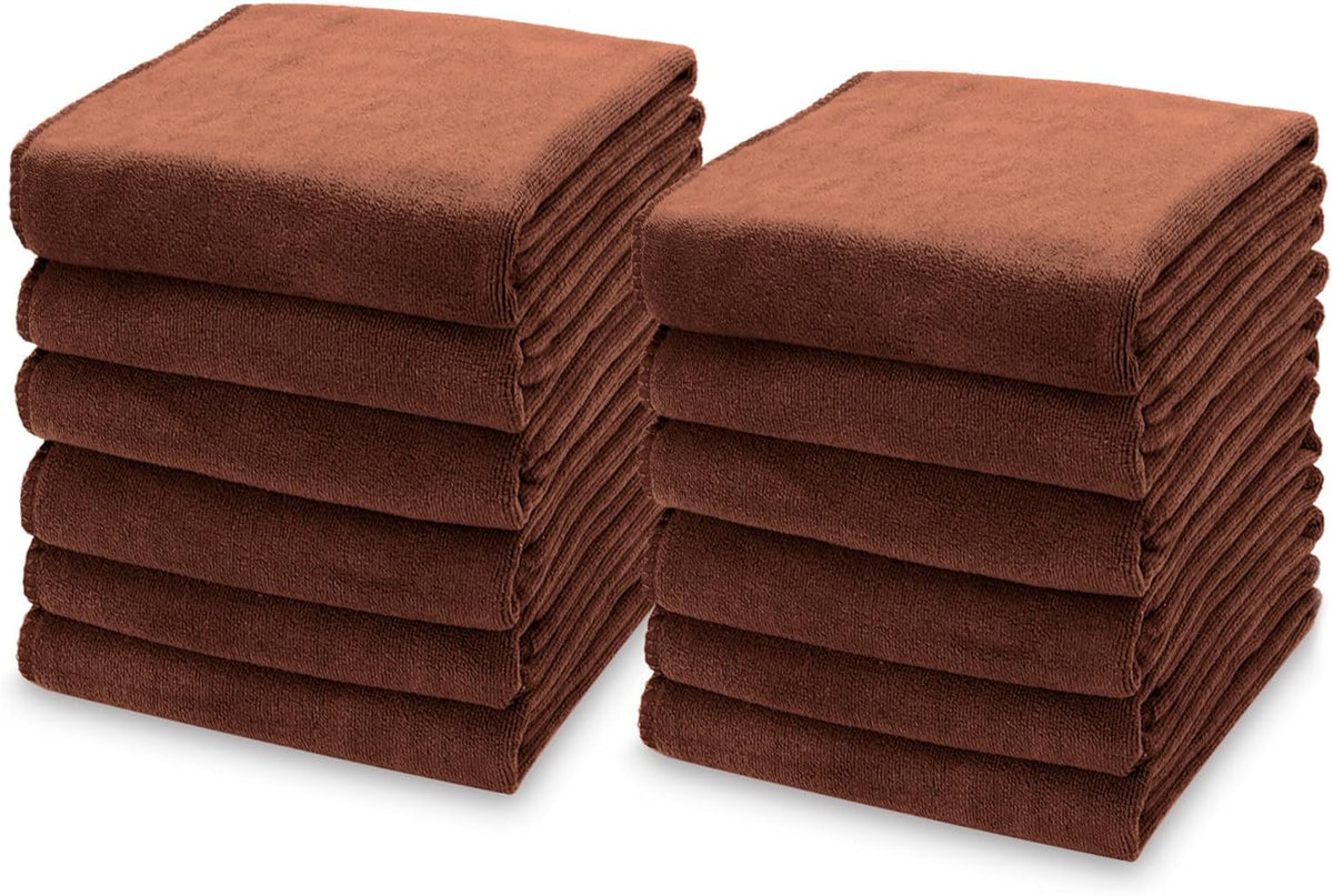 kimteny 13x28 Inches Kitchen Cloth Dish Towels, 400 GSM Premium Dishcloths, Super Absorbent Coral Velvet Microfiber Cleaning Cloths, Fast Drying Rags for Washing Dishes (12 Pack, Brown)