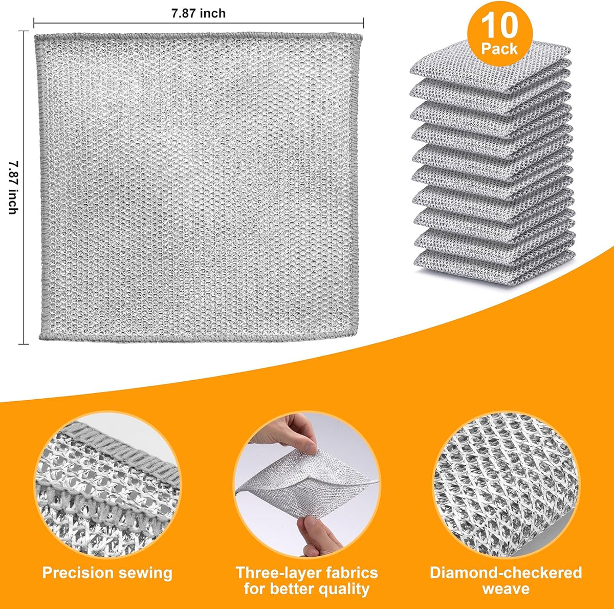 Inkhut Non Scratch Wire Dishcloth, Multipurpose Wire Dishwashing Rag for Wet and Dry, Multifunctional Dish Rags for Washing Dishes, Reusable Steel Wool Scrubber for Kitchen Cleaning