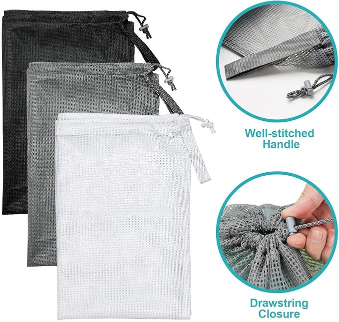 Dalykate Mesh Laundry Bags, 24" x 36", Heavy Duty with Reinforced Handles, Foldable & Portable, Drawstring Closure, 3-Pack Mixed Colors