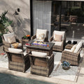 MEISSALIVVE 9 Pieces Patio Furniture Set with 43" Fire Pit Table, Wicker Patio Conversation Set with Swivel Rocking Chairs, Outdoor Patio Set for Lawn Backyard Porch (Brown)