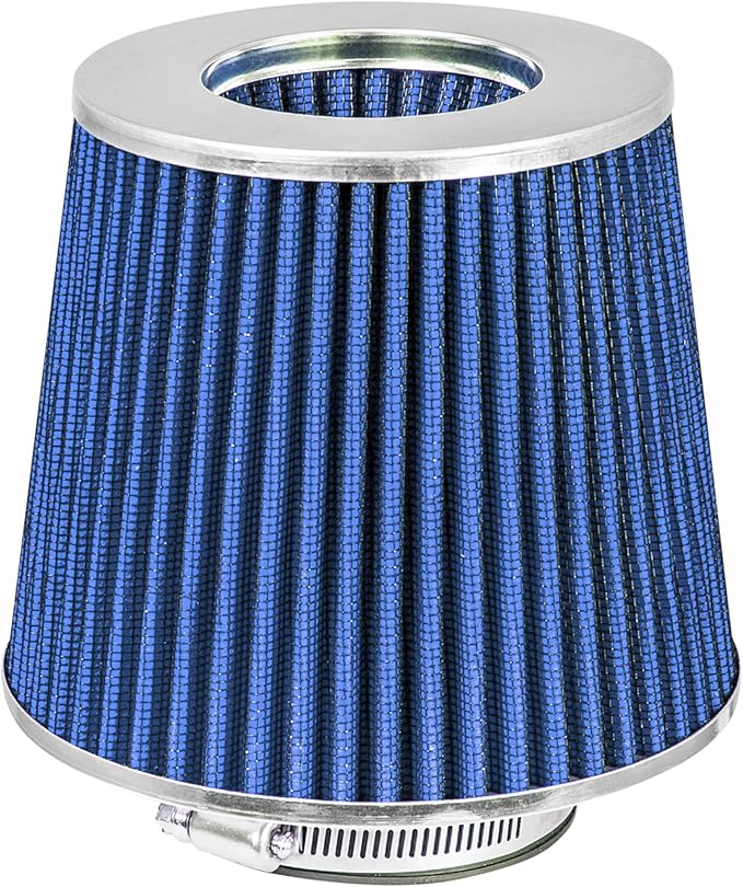 Mortar Aftermarket Auto Air Filter Replacement - Car Enthusiast Class Universal Cold Air Intake Gulps in More Air for More Engine Power & Passionate Induction Sound, 3 In, Blue