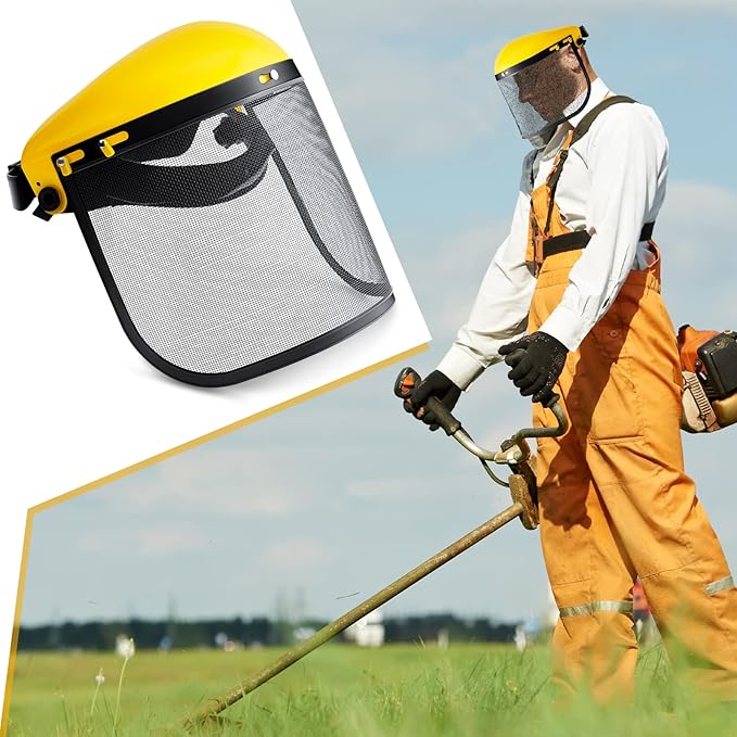 Amylove 6 Pcs Safety Face Shield with Mesh Weed Whacking Face Shield Masks Chainsaw Gardening Weed Mover Protection (Yellow)