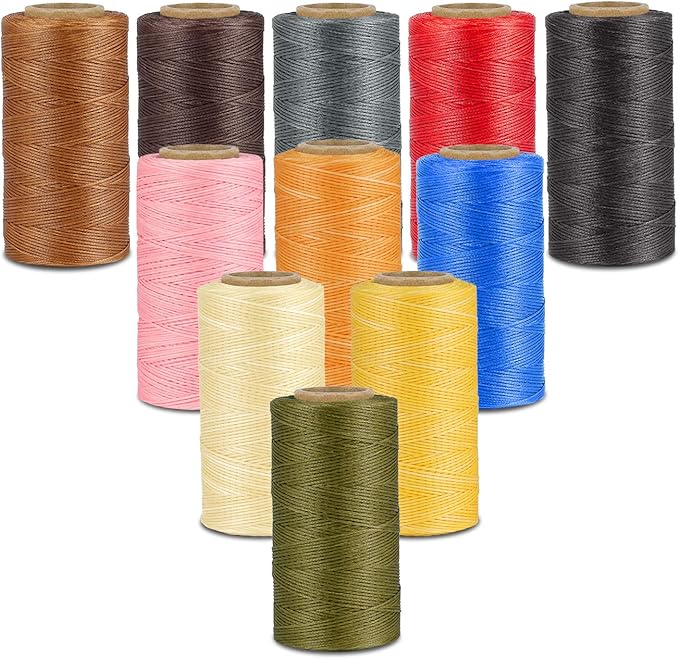 Flexzion Waxed Thread - 284 Yards (260 Meters) 0.8mm 150D Polyester Wax Thread for Leather Sewing, Bookbinding, Stitching, Repairing, Beading, & DIY Projects (Army Green)