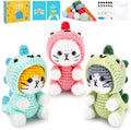Crochet Kit for Beginners - 3 PCS Dinosaur Cat Crochet Kits with Step-by-Step Video Tutorials, Beginner Crochet Kit for Adults Kid, Crochet Animal Kit for Starters, Cat Dressed as Dinosaur Crochet Set