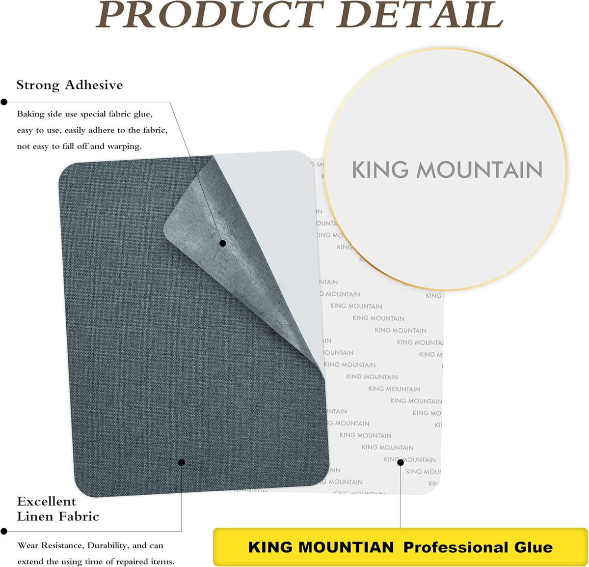 KING MOUNTAIN Coarse Linen Repair Patches, Self-Adhesive Linen Fabric Patches, 8X11 inch, Multi Color, Can be Used for Linen Sofa Repair and Linen Clothes Repair(8" x 11",Blue Dark Grey)