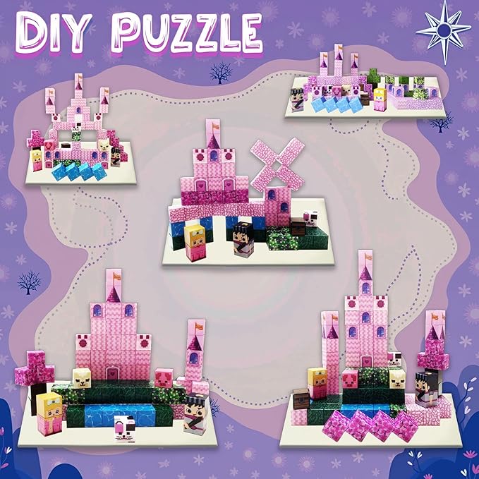 Magnetic Blocks Princess Castle Magnet Cubes 100Pcs Montessori Building Block Sets STEM Sensory Construction Toys for Boys Girls Ages Kids 3-12 Birthday Party Gifts