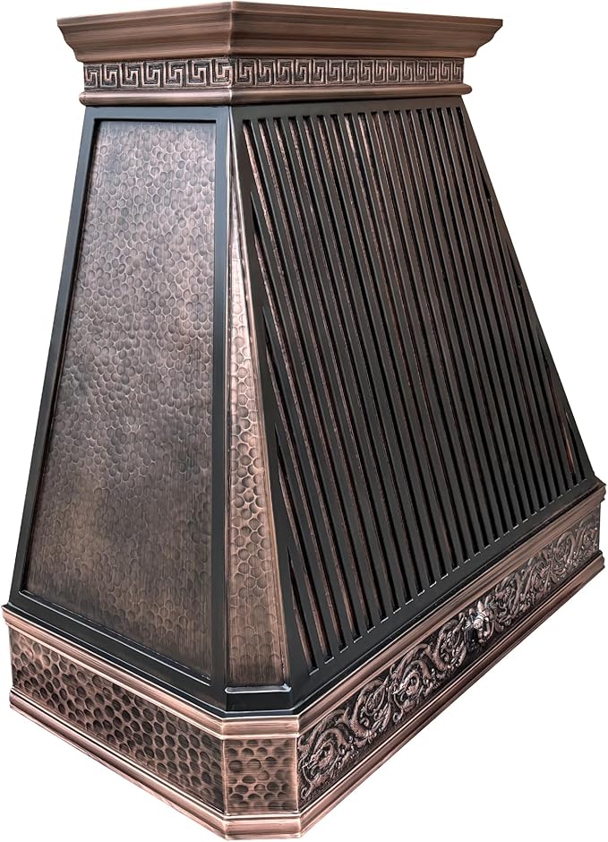 CT Copper Tailor Copper Vent Hood Wall Mount,30'' W,30''H, 610 CFM Exhaust Fan,Stainless Steel Vent,LED Light,Dishwasher-Safe Baffle Filters,Light Hammered-Medium Patina,VH14TA2L