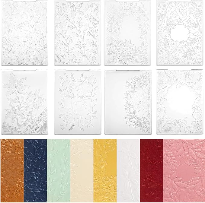 Geiserailie 8 Pcs Embossing Folders Embossing Machine Template Paper Card Folders for Christmas Card Making DIY Flower Scrapbook Photo Album Craft Decoration 5.9 x 4.1 Inch (Stylish Style)