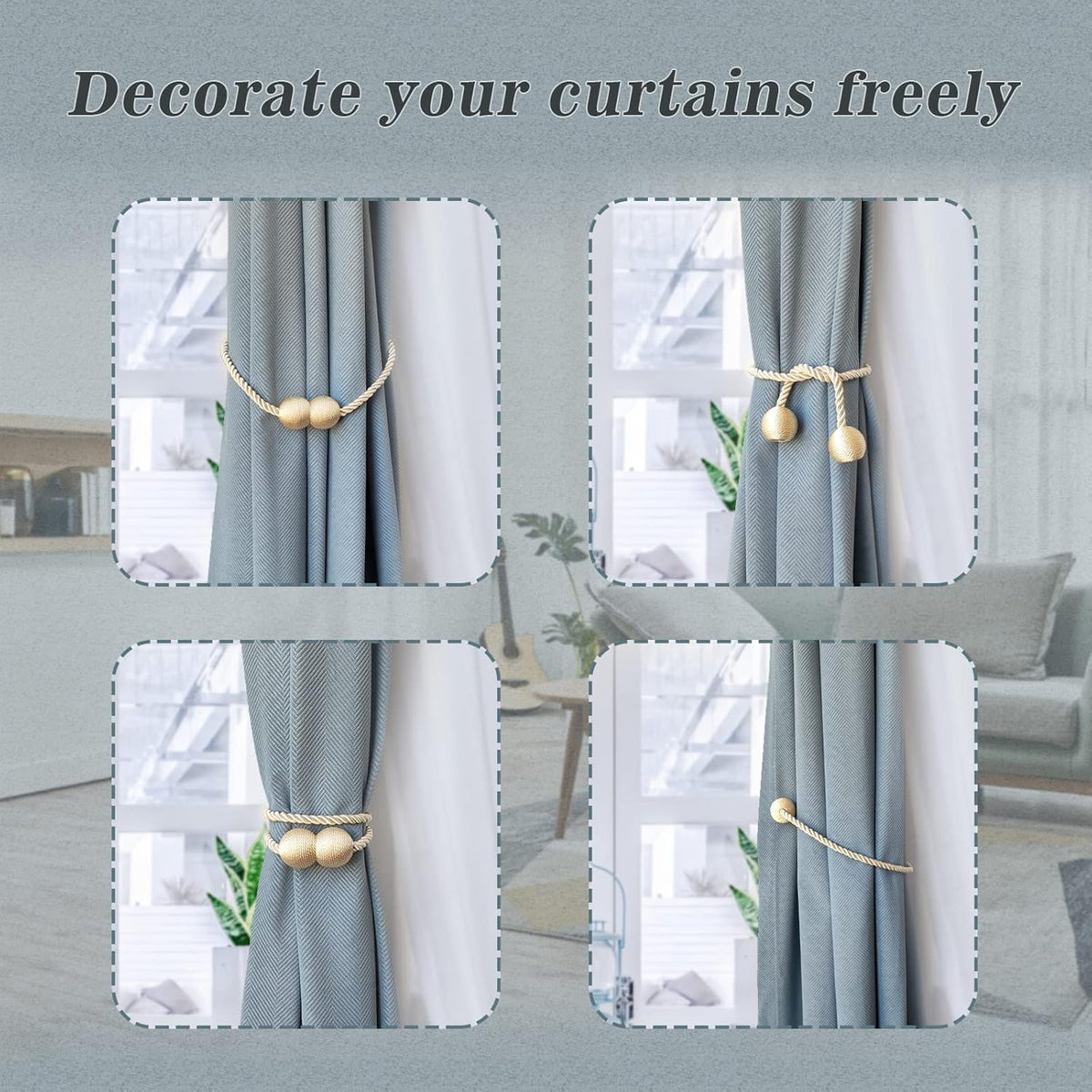 Hion Magnetic Curtain Tiebacks Beige 2pcs, Curtain Tiebacks Buckles Holdbacks Holders Hooks Clip for Home Bedroom Office Decorative Curtain