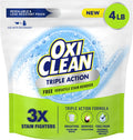 OxiClean Triple Action Free Versatile Stain Remover Powder, Use with Detergent, No Fragrance, No Dyes, No Phosphates, No Chlorine, Removes Stains, Brightens Colors and Whites, 4 lbs