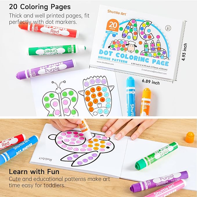 Shuttle Art Washable Dot Markers 36 Colors with Free Activity Book, Fun Art Supplies for Kids Toddlers and Preschoolers, Non Toxic Water-Based Paint Daubers, Dot Art Markers