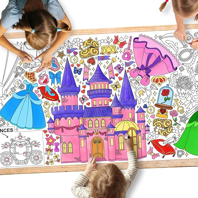 Gatherfun Princess Party Giant Coloring Poster - 31.5 x 72 Inches - Versatile Classroom Wall Decor & Birthday Activity - Princess Poster or Table Cover for School Parties & Special Events