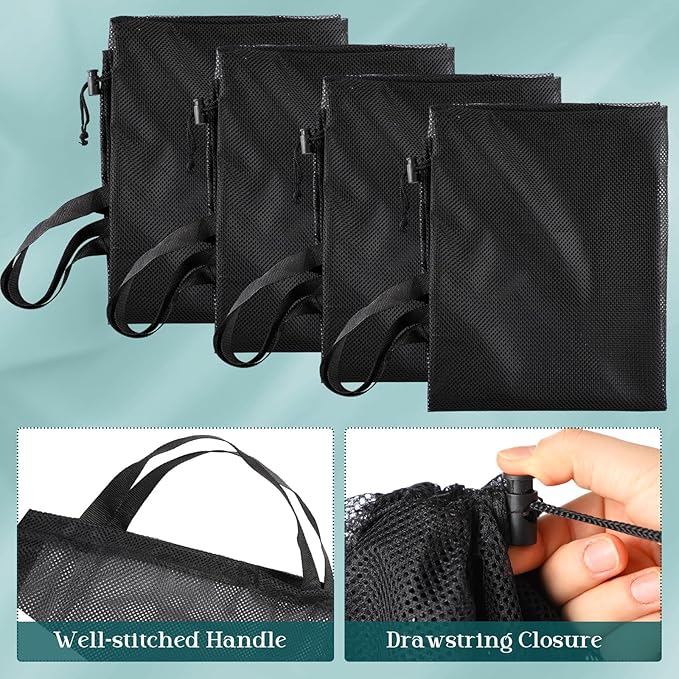 Aliceset 4 Pcs 24 x 36 Inches Mesh Laundry Bags with Drawstring Black Heavy Duty Mesh Laundry Bag with Handles Machine Washable Sheet for College Dormitory Family and Apartment Dwellers