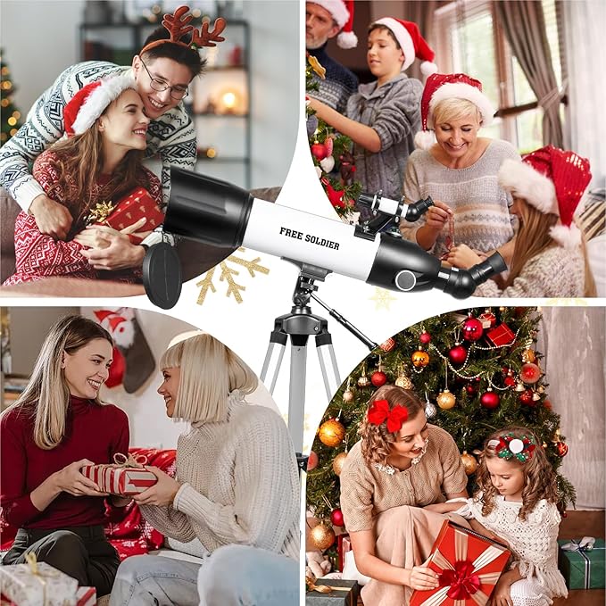 FREE SOLDIER Telescope 80mm Aperture 500mm Refractor Telescope for Adults High Powered - Professional Astronomical Refracting Telescope for Beginners with Phone Adapter White