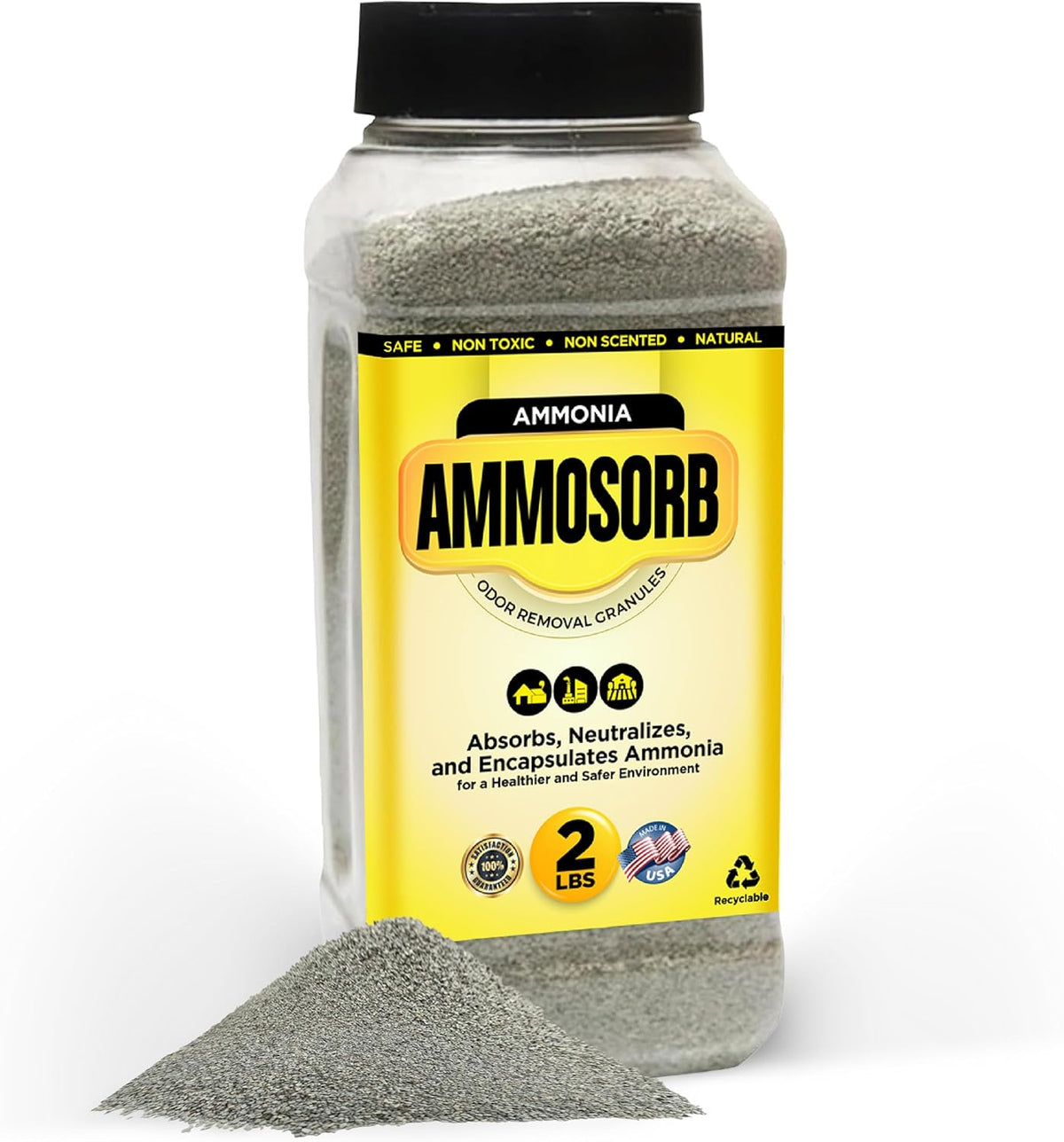 – Natural Ammonia Odor Elimination Deodorizer Granules: 2 lb. – Powerful Odor Eliminator for Strong Odor – Works as Cat Litter Deodorizer, Carpet Deodorizer, and Room Deodorizers for Home