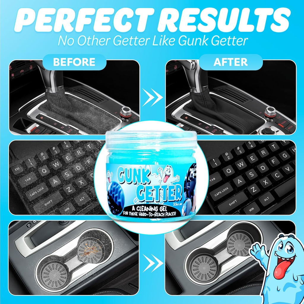 Gunk Getter 12 Pack Cleaning Gel for Those Hard to Reach Places, Automotive Cup Holder Electronic Keyboard Office, Slime Gel Cleaner Dust Crumb Removal (Jar, Blue, 3.5oz)