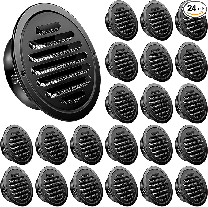 Zonon 24 Pcs Stainless Steel Soffit Vents 4 Inch Round Dryer Vent Cover with Mesh Screen for Home Outdoor Bathroom Wall Ceiling Outside Exterior Exhaust (Black)