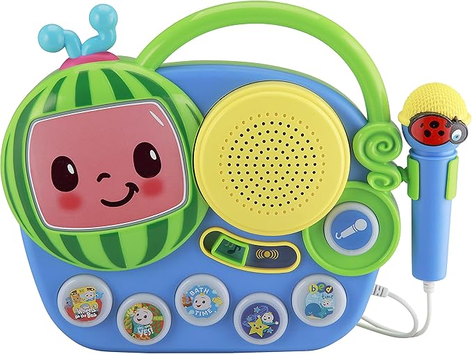 eKids Cocomelon Toy Singalong Boombox with Microphone and Built-in Music, Toddler Toys for Fans of Cocomelon Gifts