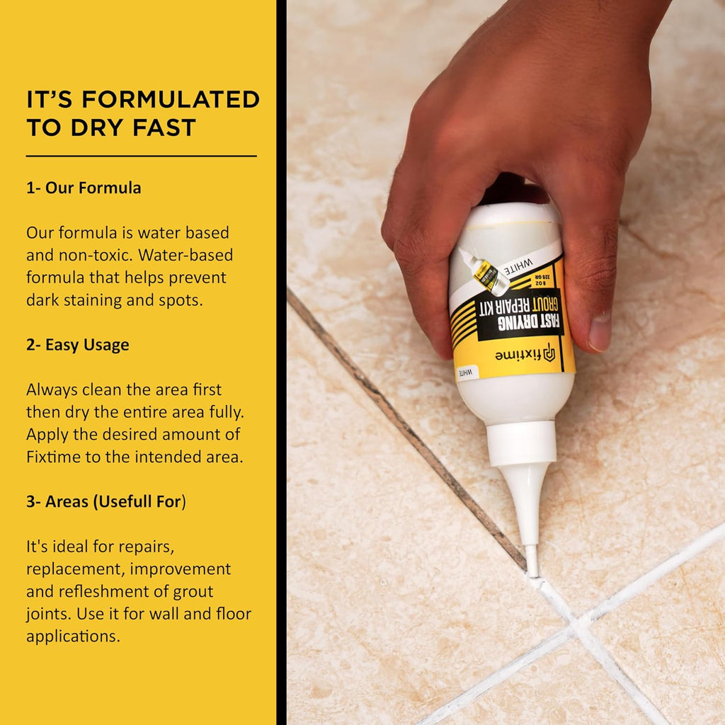 Tile Grout Repair Kit, White Grout Filler Tube 8 oz, Grout Repair Renews, Fast Drying Repait Kit, Grout Sealer for Floor Tile - Spatula Included (2xWhite)