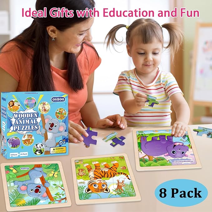 Wooden Puzzles for Toddlers 2-4, 9 Pieces Animal Jigsaw Puzzles for Kids Ages 3-5, Preschool Learning Activities, Learning & Educational Toys, Gifts for Boys, Girls
