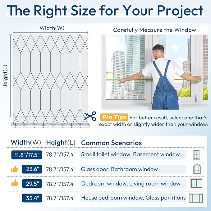 rabbitgoo Window Privacy Film for Glass Windows, Frosted Glass Cling with Decorative Moroccan Lattice, Removable Heat Control Sun Blocking Door Covering Sticker for Home Bathroom, 23.6 x 78.7 inches