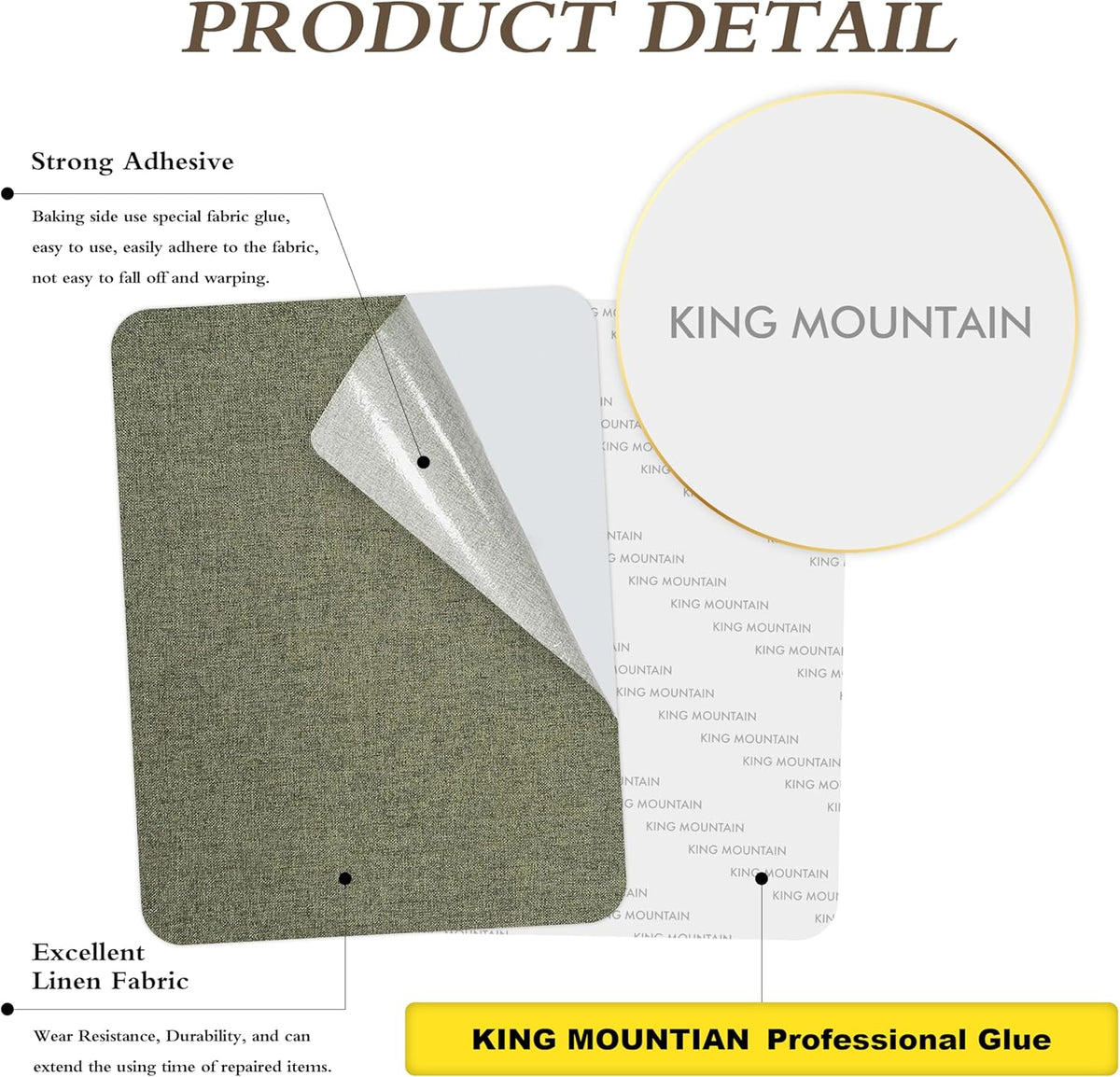 KING MOUNTAIN Fine Linen Repair Patches, Self-Adhesive Linen Fabric Patches, 8X11 inch Extra Size, Multi Color, Can be Used for Linen Sofa Repair and Linen Clothes Repair(Grass Green,8" x 11")