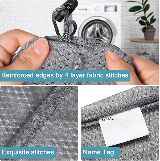 Polecasa Heavy Duty Extra Large Mesh Laundry Bags with ID Tag and Locking Drawstring Closure - 2 Pack, 30 x 36 inches - Laundry Hamper Liner, Washable Laundry Bag for Travel, Sports, Dorms (Grey)