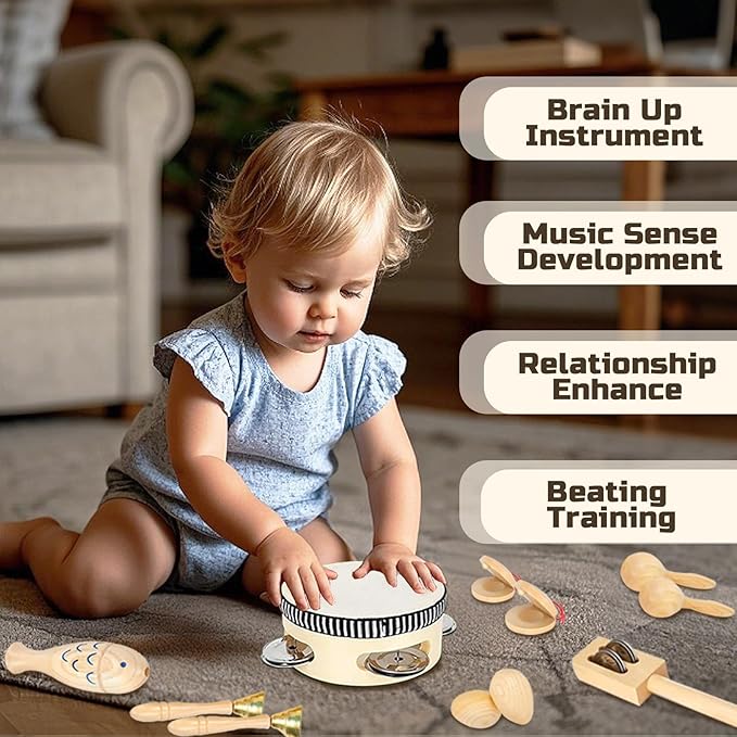 Ehome Musical Instruments for Toddlers 1-3, Wooden Percussion Kids Instruments, Musical Toys for Kids, Baby Musical Instruments for Boys Girls Birthday Gifts with Storage Bag