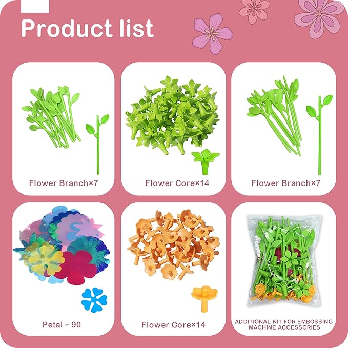 Pistachio DIY Flower Bouquet Kit Accessories - Arts and Crafts for Kids 4-6, Fabric Flower Bouquets Toys Accessory Set, Flowers Making Kit for Kids Accessories, 4 5 6 7 8 Year Old Girl Birthday Gifts