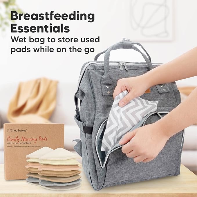 Organic Nursing Pads - 14 Washable Viscose Derived from Bamboo Breastfeeding Pads, Wash Bag, Reusable Breast Pads for Breastfeeding, Nipple Pads for Breastfeeding Essentials(Earth, L 4.8")