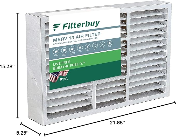 Filterbuy 16x22x5 Air Filter MERV 13 Optimal Smoke & Allergy Defense (1-Pack), Pleated HVAC AC Furnace Filters for Amana, Coleman, Goodman, York, and More (Actual Size: 15.38 x 21.88 x 5.25)