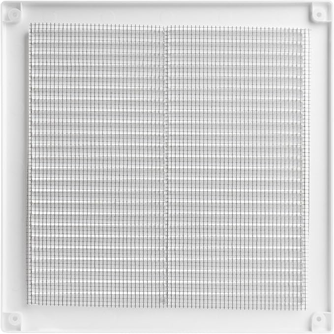 Vent Systems 8" x 8" (Opening Dimensions) White Plastic Soffit Vent Cover - Durable Flat Square Air Vent Grille with Mesh Screen - Weather Resistant Ventilation Grill, Wall & Ceiling, Indoor & Outdoor