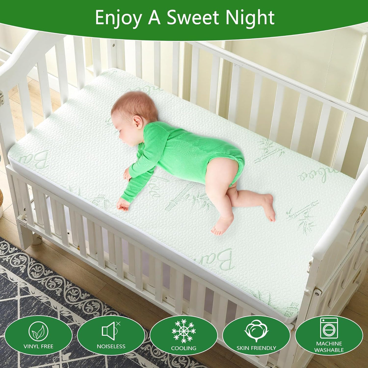 GOONIK Waterproof Mini Crib Mattress Protector, Bamboo Viscose Breathable Mini Crib Mattress Pad Cover for Baby Mattress with 4-13 inches Deep Pocket
