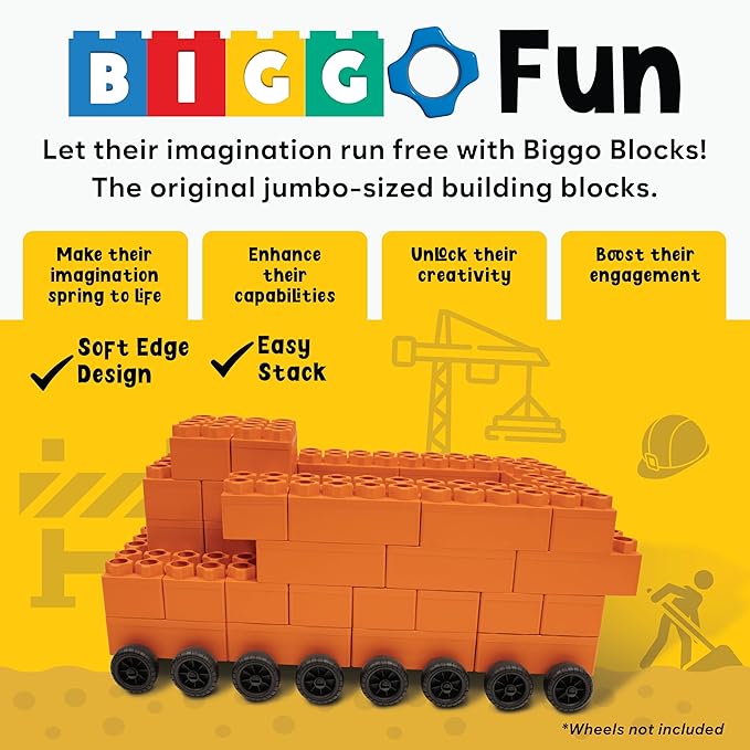 Big Blocks for Kids Ages 4-8 — Indoor & Outdoor Blocks Kids Games — Orange Large Building Blocks - 48 pc