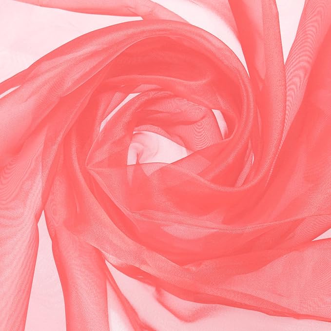 MECCANIXITY Iridescent Sheer Organza Fabric, 2 Yards x 59 Inches Solid Holographic Shiny Fabric Organza Cloth for Wedding, Curtains, Costume, Photo Background, Watermelon Red
